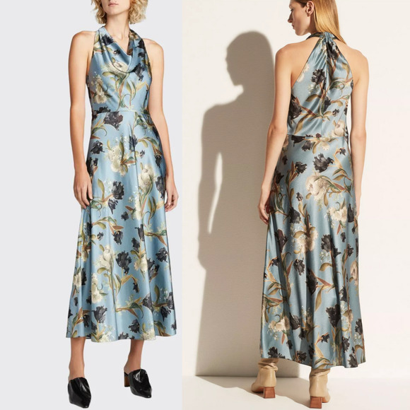 Vince Dresses & Skirts - NEW Vince Nouveau Tulip Halter Neck Cowl Dress Floral Satin Size 2 MSRP $395